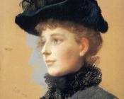 弗兰克 杜韦内克 : Portrait of a Woman with Black Hat